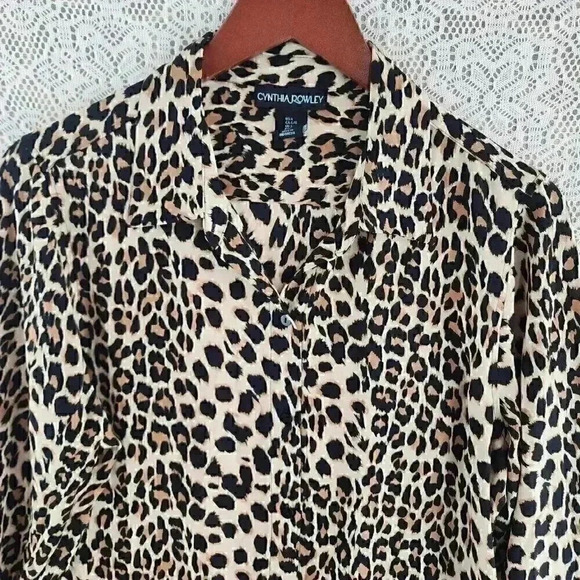 Cynthia Rowley Tiger Animal Print Button Up Long Sleeve Women's Chiffon Blouse L - Picture 3 of 8